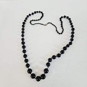 Vintage 40" Graduated Opera Length Black Lucite Bakelite Round Beaded Necklace